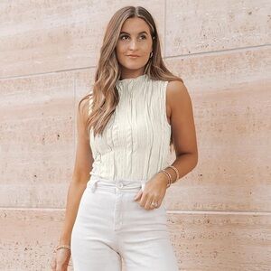 NWT Cream Sleeveless Mock Neck Top